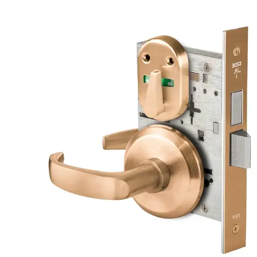 Grade 1 Privacy Mortise Lock, Visual Thumbturn Indicator, 14 Lever, S Rose, Non-Keyed, Satin Bronze Finish, Field Reversible Satin Bronze