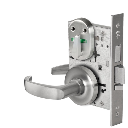 Grade 1 Dormitory Mortise Lock, Double Visual Indicator, 14 Lever, R Rose, SFIC Housing Less Core, Satin Chrome Finish, Field Reversible Satin Chrome