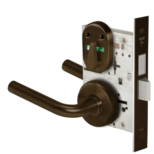 Grade 1 Dormitory Mortise Lock, Visual Thumbturn Indicator, 12 Lever, H Rose, SFIC Housing Less Core, Dark Bronze Finish, Field Reversible Dark Bronze