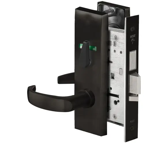 Grade 1 Dormitory Mortise Lock, Visual Thumbturn Indicator, 14 Lever, M Escutcheon, SFIC Housing Less Core, Matte Black Finish, Field Reversible Matte Black