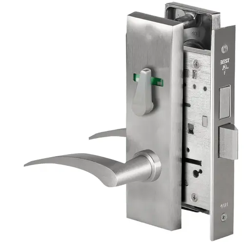 Grade 1 Privacy Mortise Lock, Visual Thumbturn Indicator, 17R Lever, M Escutcheon, Non-Keyed, Satin Chrome Finish, Field Reversible Satin Chrome