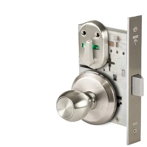 Grade 1 Privacy Mortise Lock, Visual Thumbturn Indicator, 4 Knob, S Rose, Non-Keyed, Satin Nickel Finish, Field Reversible Satin Nickel