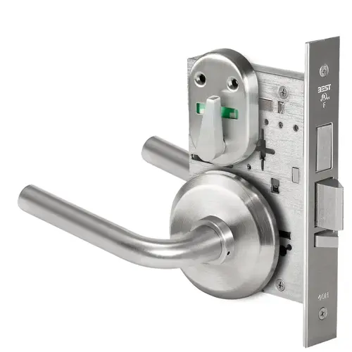 Grade 1 Dormitory Mortise Lock, Visual Thumbturn Indicator, 12 Lever, S Rose, SFIC Housing Less Core, Satin Chrome Finish, Field Reversible Satin Chrome