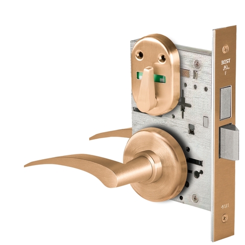 Grade 1 Privacy Mortise Lock, Visual Thumbturn Indicator, 17L Lever, H Rose, Non-Keyed, Satin Bronze Finish, Field Reversible Satin Bronze