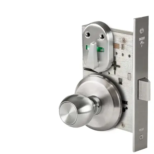 Grade 1 Privacy Mortise Lock, Visual Thumbturn Indicator, 4 Knob, S Rose, Non-Keyed, Satin Chrome Finish, Field Reversible Satin Chrome