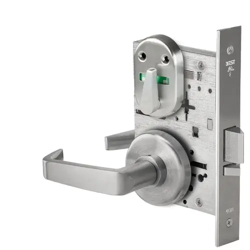 Grade 1 Office Mortise Lock, Visual Thumbturn Indicator, 15 Lever, H Rose, SFIC Housing Less Core, Satin Stainless Steel Finish, Field Reversible Satin Stainless Steel