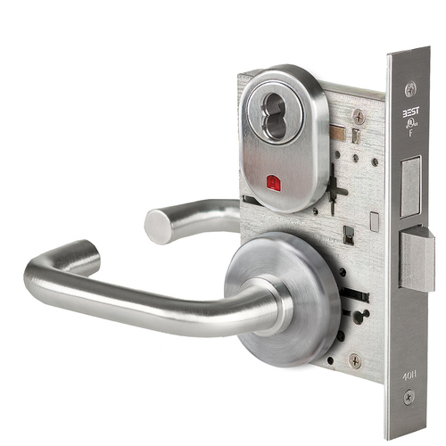 Grade 1 Intruder Mortise Lock, Visual Keyed Indicator, 3 Lever, H Rose, SFIC Housing Less Core, Satin Stainless Steel Finish, Field Reversible Satin Stainless Steel