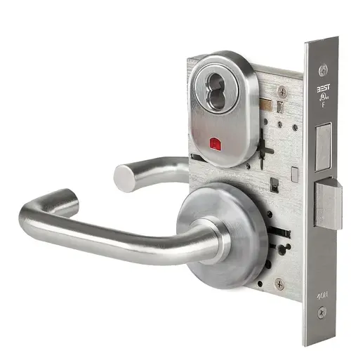 Grade 1 Dormitory Mortise Lock, Visual Keyed Indicator, 3 Lever, H Rose, SFIC Housing Less Core, Satin Stainless Steel Finish, Field Reversible Satin Stainless Steel