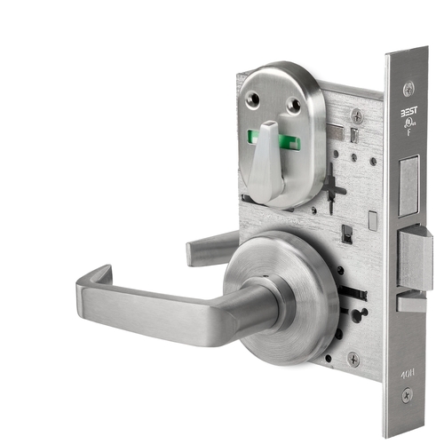 Grade 1 Dormitory Mortise Lock, Visual Thumbturn Indicator, 15 Lever, H Rose, SFIC Housing Less Core, Satin Stainless Steel Finish, Field Reversible Satin Stainless Steel