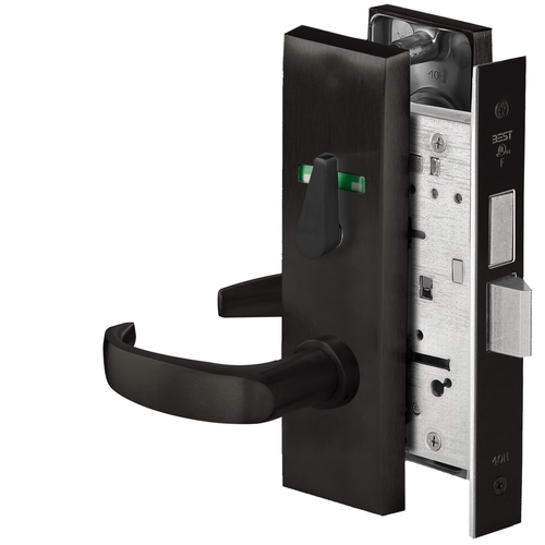 Grade 1 Dormitory Mortise Lock, Visual Thumbturn Indicator, 14 Lever, M Escutcheon, SFIC Housing Less Core, Matte Black Finish, Field Reversible Matte Black