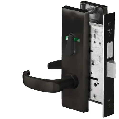 Grade 1 Privacy Mortise Lock, Visual Thumbturn Indicator, 14 Lever, M Escutcheon, Non-Keyed, Matte Black Finish, Field Reversible Matte Black