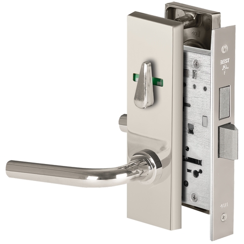 Grade 1 Dormitory Mortise Lock, Visual Thumbturn Indicator, 12 Lever, M Escutcheon, SFIC Housing Less Core, Bright Chrome Finish, Field Reversible Bright Chrome