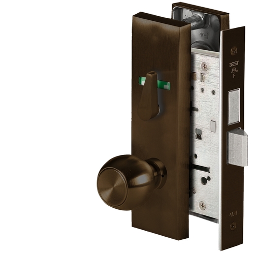 Grade 1 Privacy Mortise Lock, Visual Thumbturn Indicator, 4 Knob, M Escutcheon, Non-Keyed, Oil-Rubbed Bronze Finish, Field Reversible Oil-Rubbed Bronze