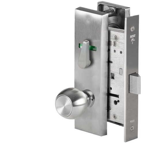 Grade 1 Privacy Mortise Lock, Visual Thumbturn Indicator, 4 Knob, M Escutcheon, Non-Keyed, Satin Chrome Finish, Field Reversible Satin Chrome