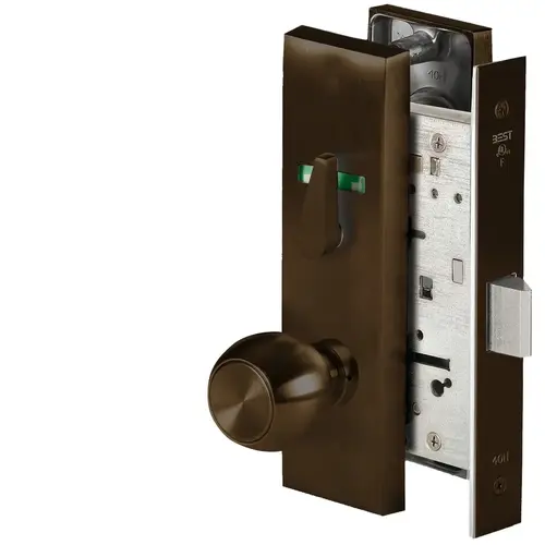 Grade 1 Privacy Mortise Lock, Visual Thumbturn Indicator, 4 Knob, M Escutcheon, Non-Keyed, Dark Bronze Finish, Field Reversible Dark Bronze