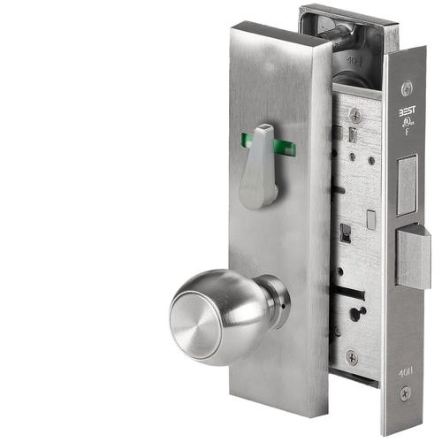 Grade 1 Privacy Mortise Lock, Visual Thumbturn Indicator, 4 Knob, M Escutcheon, Non-Keyed, Satin Chrome Finish, Field Reversible Satin Chrome