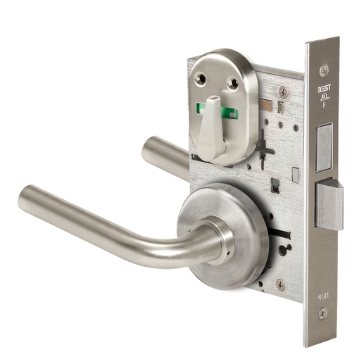 Grade 1 Privacy Mortise Lock, Visual Thumbturn Indicator, 12 Lever, H Rose, Non-Keyed, Satin Nickel Finish, Field Reversible Satin Nickel