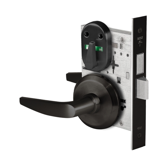 Grade 1 Privacy Mortise Lock, Visual Thumbturn Indicator, 16 Lever, S Rose, Non-Keyed, Matte Black Finish, Field Reversible Matte Black