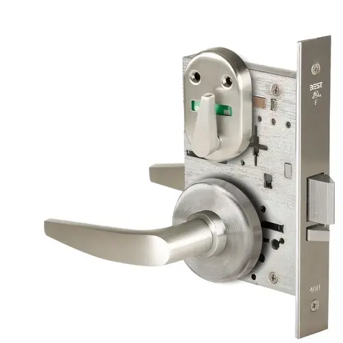 Grade 1 Office Mortise Lock, Double Visual Indicator, 16 Lever, H Rose, SFIC Housing Less Core, Satin Nickel Finish, Field Reversible Satin Nickel