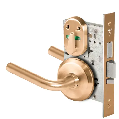 Grade 1 Dormitory Mortise Lock, Visual Thumbturn Indicator, 12 Lever, S Rose, SFIC Housing Less Core, Satin Bronze Finish, Field Reversible Satin Bronze