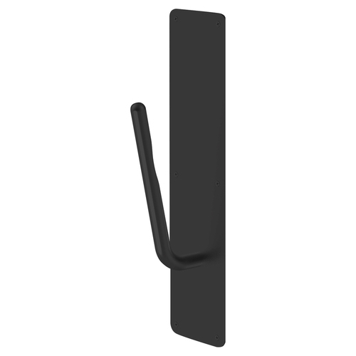 4 in. x 16 in. Black Suede Powder Coat Hospital Pull with Plate, 4 in. Projection, 3/4 in. Pull Diameter