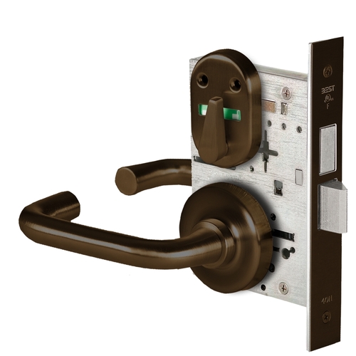 Grade 1 Privacy Mortise Lock, Double Visual Indicator, 3 Lever, R Rose, Non-Keyed, Oil-Rubbed Bronze Finish, Field Reversible Oil-Rubbed Bronze