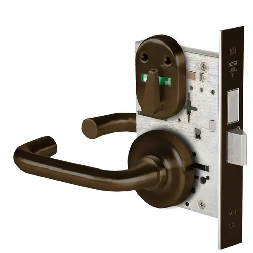 Grade 1 Dormitory Mortise Lock, Double Visual Indicator, 3 Lever, R Rose, SFIC Housing Less Core, Oil-Rubbed Bronze Finish, Field Reversible Oil-Rubbed Bronze