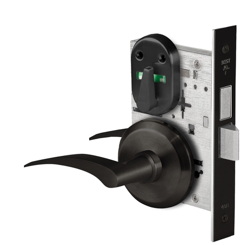 Grade 1 Privacy Mortise Lock, Visual Thumbturn Indicator, 17R Lever, S Rose, Non-Keyed, Matte Black Finish, Field Reversible Matte Black