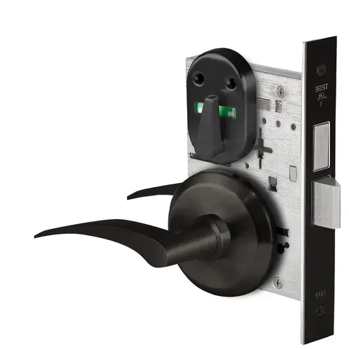 Grade 1 Dormitory Mortise Lock, Visual Thumbturn Indicator, 17L Lever, S Rose, SFIC Housing Less Core, Matte Black Finish, Field Reversible Matte Black