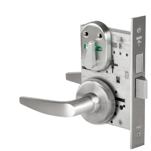 Grade 1 Privacy Mortise Lock, Double Visual Indicator, 16 Lever, H Rose, Non-Keyed, Satin Stainless Steel Finish, Field Reversible Satin Stainless Steel