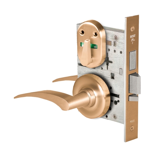 Grade 1 Dormitory Mortise Lock, Double Visual Indicator, 17L Lever, R Rose, SFIC Housing Less Core, Satin Bronze Finish, Field Reversible Satin Bronze