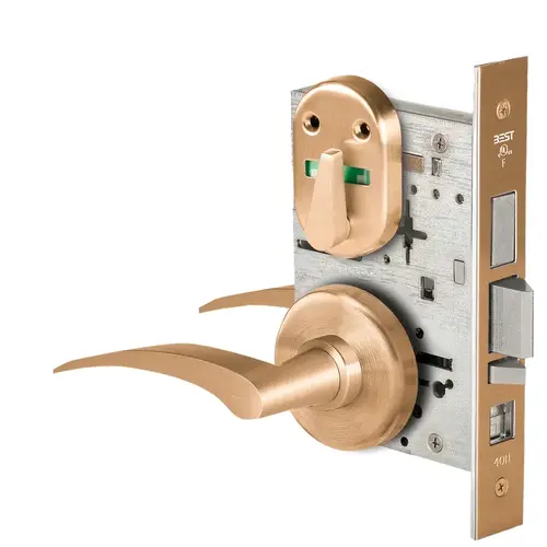 Grade 1 Office Mortise Lock, Visual Thumbturn Indicator, 17R Lever, H Rose, SFIC Housing Less Core, Satin Bronze Finish, Field Reversible Satin Bronze