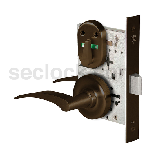 Grade 1 Privacy Mortise Lock, Visual Thumbturn Indicator, 17L Lever, R Rose, Non-Keyed, Dark Bronze Finish, Field Reversible Dark Bronze