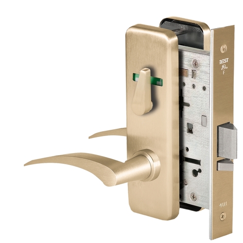 Grade 1 Office Mortise Lock, Double Visual Indicator, 17L Lever, J Escutcheon, SFIC Housing Less Core, Satin Brass Finish, Field Reversible Satin Brass