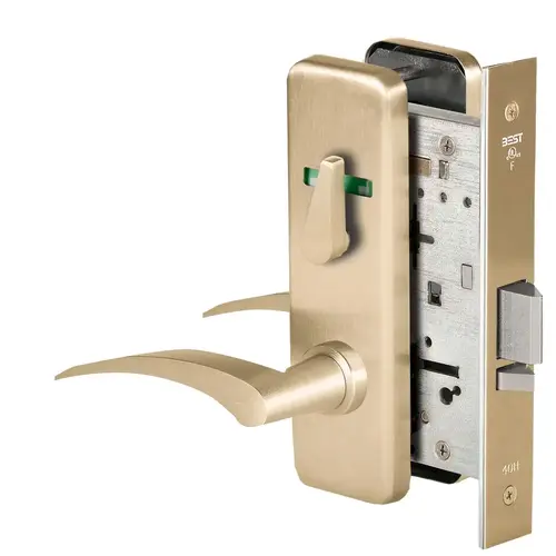 Grade 1 Office Mortise Lock, Double Visual Indicator, 17R Lever, J Escutcheon, SFIC Housing Less Core, Satin Brass Finish, Field Reversible Satin Brass