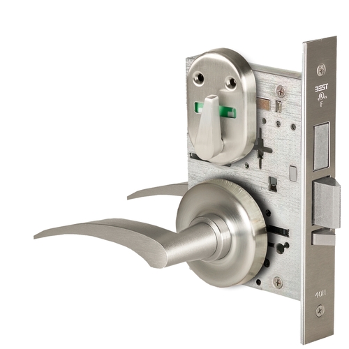 Grade 1 Dormitory Mortise Lock, Double Visual Indicator, 17R Lever, R Rose, SFIC Housing Less Core, Satin Nickel Finish, Field Reversible Satin Nickel