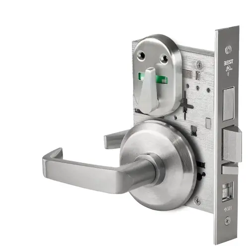 Grade 1 Office Mortise Lock, Visual Thumbturn Indicator, 15 Lever, S Rose, SFIC Housing Less Core, Satin Chrome Finish, Field Reversible Satin Chrome