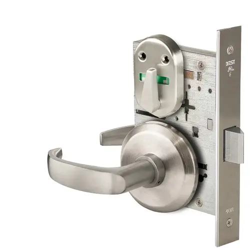 Grade 1 Privacy Mortise Lock, Visual Thumbturn Indicator, 14 Lever, S Rose, Non-Keyed, Satin Nickel Finish, Field Reversible Satin Nickel