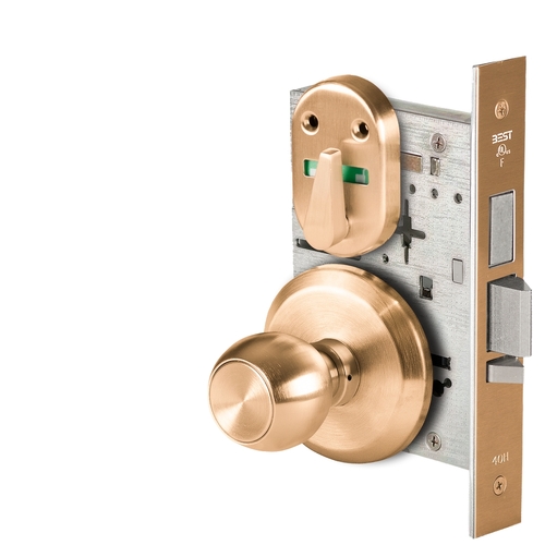 Grade 1 Dormitory Mortise Lock, Visual Thumbturn Indicator, 4 Knob, S Rose, SFIC Housing Less Core, Satin Bronze Finish, Field Reversible Satin Bronze