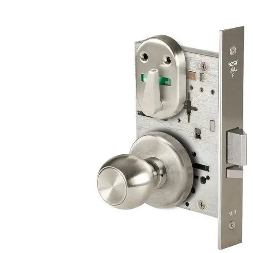 Grade 1 Office Mortise Lock, Double Visual Indicator, 4 Knob, H Rose, SFIC Housing Less Core, Satin Nickel Finish, Field Reversible Satin Nickel