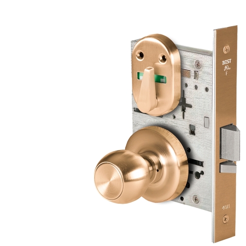 Grade 1 Office Mortise Lock, Double Visual Indicator, 4 Knob, R Rose, SFIC Housing Less Core, Satin Bronze Finish, Field Reversible Satin Bronze