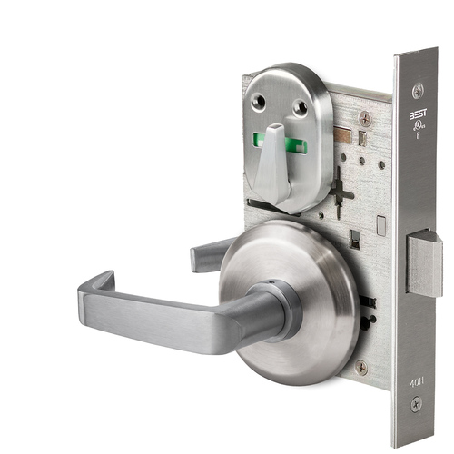 Grade 1 Privacy Mortise Lock, Visual Thumbturn Indicator, 15 Lever, S Rose, Non-Keyed, Satin Chrome Finish, Field Reversible Satin Chrome