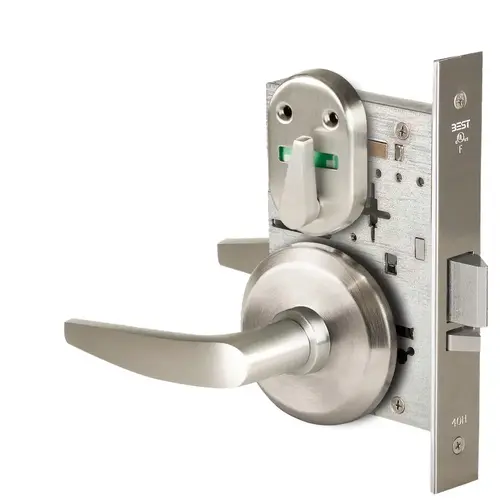 Grade 1 Office Mortise Lock, Visual Thumbturn Indicator, 16 Lever, S Rose, SFIC Housing Less Core, Satin Nickel Finish, Field Reversible Satin Nickel