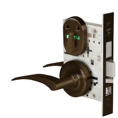 Grade 1 Office Mortise Lock, Double Visual Indicator, 17R Lever, R Rose, SFIC Housing Less Core, Dark Bronze Finish, Field Reversible Dark Bronze