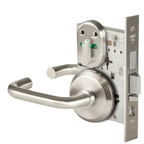 Grade 1 Office Mortise Lock, Visual Thumbturn Indicator, 3 Lever, S Rose, SFIC Housing Less Core, Satin Nickel Finish, Field Reversible Satin Nickel