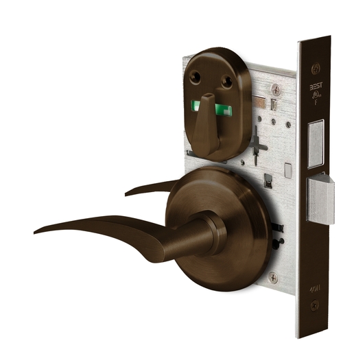 Grade 1 Privacy Mortise Lock, Visual Thumbturn Indicator, 17R Lever, S Rose, Non-Keyed, Dark Bronze Finish, Field Reversible Dark Bronze