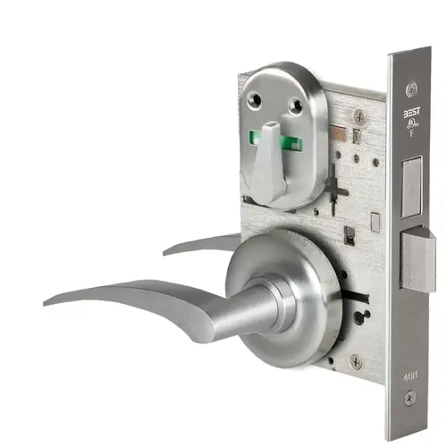 Grade 1 Privacy Mortise Lock, Double Visual Indicator, 17R Lever, R Rose, Non-Keyed, Satin Chrome Finish, Field Reversible Satin Chrome