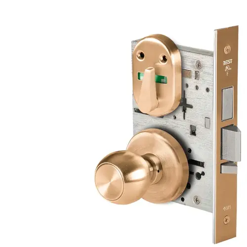 Grade 1 Dormitory Mortise Lock, Visual Thumbturn Indicator, 4 Knob, H Rose, SFIC Housing Less Core, Satin Bronze Finish, Field Reversible Satin Bronze