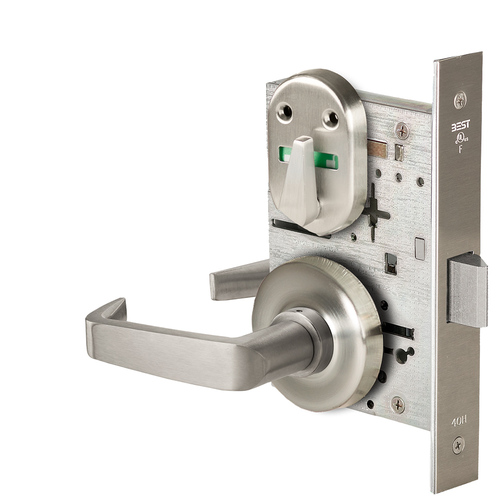 Grade 1 Privacy Mortise Lock, Visual Thumbturn Indicator, 15 Lever, R Rose, Non-Keyed, Satin Nickel Finish, Field Reversible Satin Nickel