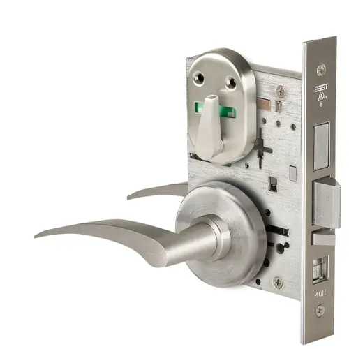 Grade 1 Office Mortise Lock, Double Visual Indicator, 17R Lever, H Rose, SFIC Housing Less Core, Satin Nickel Finish, Field Reversible Satin Nickel